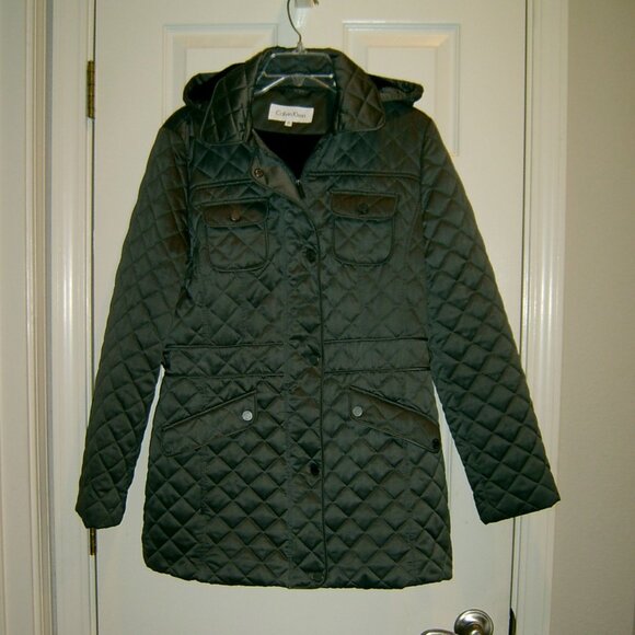 Share Calvin Klein CK Grey Quilted Jacket, Removable Hood, Women's Size M - Picture 1 of 5